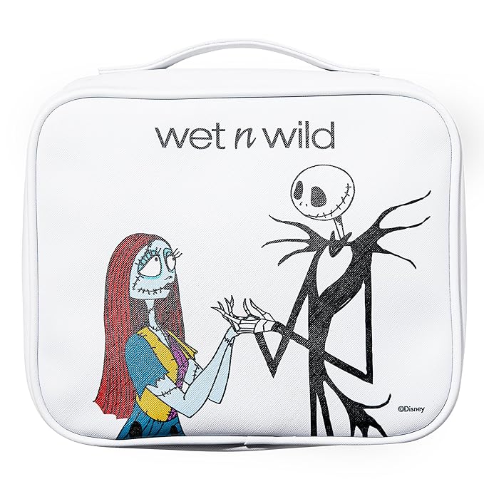wet n wild Nightmare Before Christmas Makeup Bag - Full-Zip Closure with Bat Charms, Dual-Compartment Interior, Portable Travel Case Inspired by Disney’s Iconic Film, Cruelty-Free - Jack & Sally