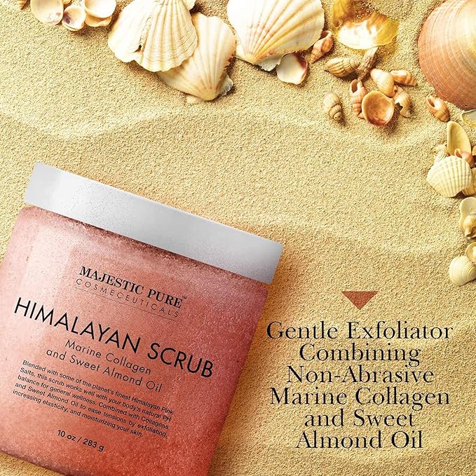 Majestic Pure Himalayan Scrub with Collagen (10 oz) and Fractionated Coconut Oil (16 oz) Bundle