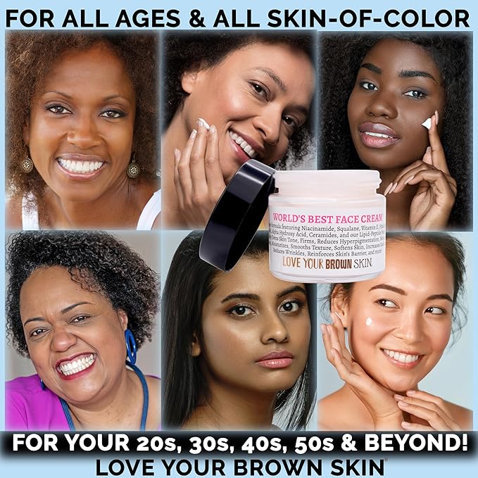 World’s Best Face Cream™ for Skin-of-Color, Anti Aging Reverse Signs of Aging Hydrates Niacinamide Squalane Hyaluronic Acid, 2 oz