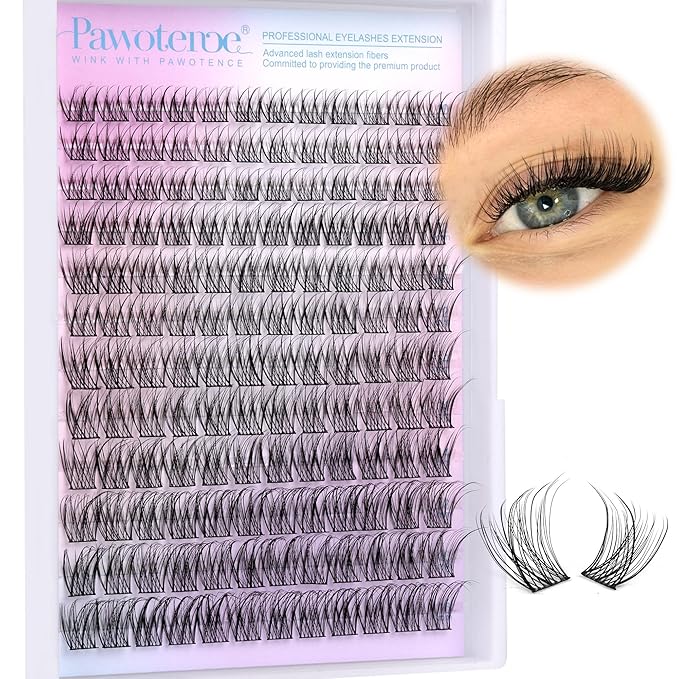 Pawotence Wispy Lash Clusters Natural Cluster Lashes Extension DIY Natural Eyelash Clusters Extension 10-16mm Individual Lashes False Eyelashes Wispy Soft Cluster Eyelash Extensions