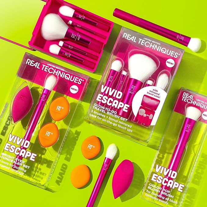 Real Techniques Vivid Escape Color Pop Blush Brush, Multipurpose Makeup Brush For Easy Blending, Use With Liquid & Cream Blush, Synthetic, Soft Bristles, Cruelty-Free & Vegan, 1 Count