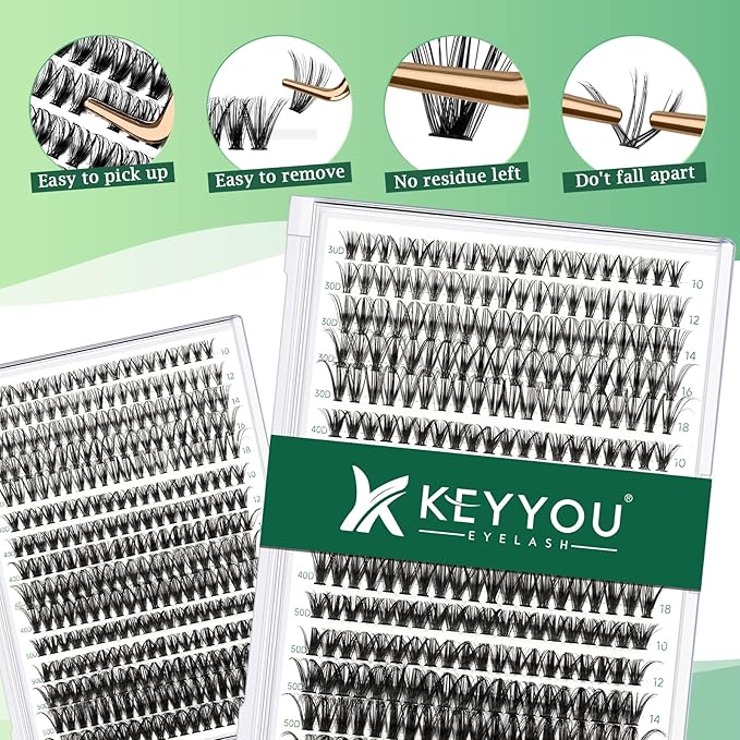 Lash Clusters 300pcs Eyelash Clusters 30D+40D+50D 0.07D Curl 10-18MIX DIY Eyelash Extension KEYYOU Large Tray Volume Soft&Natural Individual Lashes(30D40D50D-0.07D,10-18MIX)