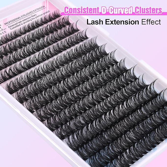 Pawotence Lash Clusters 280pcs Individual Lashes Cluster Eyelash Extensions 50D 9-16mm Mix Eyelash Clusters Lash Extension for Self Application at Home (50D, 0.07D, 9-16mm)