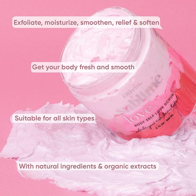 Olivia Beauty Body Scrub for Women - Body Self Love, All Natural Exfoliating Formula with Organic Ingredients like Shea, Mango & Cocoa Butter, and Coconut Oil - Restores Skin Nutrients, 8 Oz