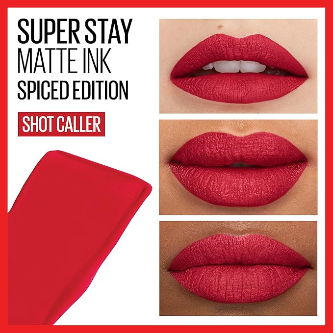 MAYBELLINE Super Stay Matte Ink Liquid Lipstick Bundle - Shot Caller Bright Pinky Red & Exhilarator Ruby Red