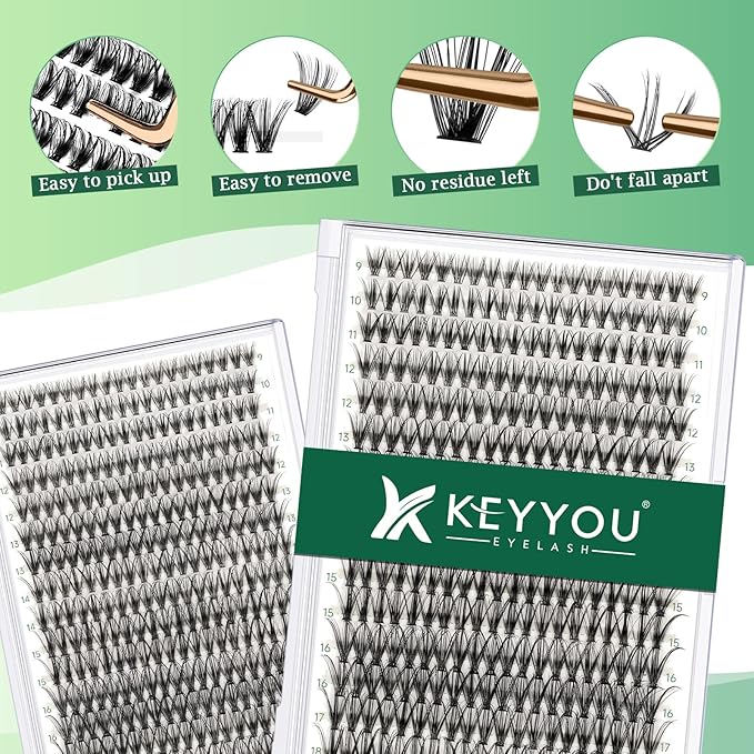 Lash Clusters 300pcs Individual Lashes 30D 0.07C Curl 9-18MIX DIY Eyelash Extension KEYYOU Large Tray Volume Soft&Natural Cluster Lashes(30D-0.07C,9-18MIX)