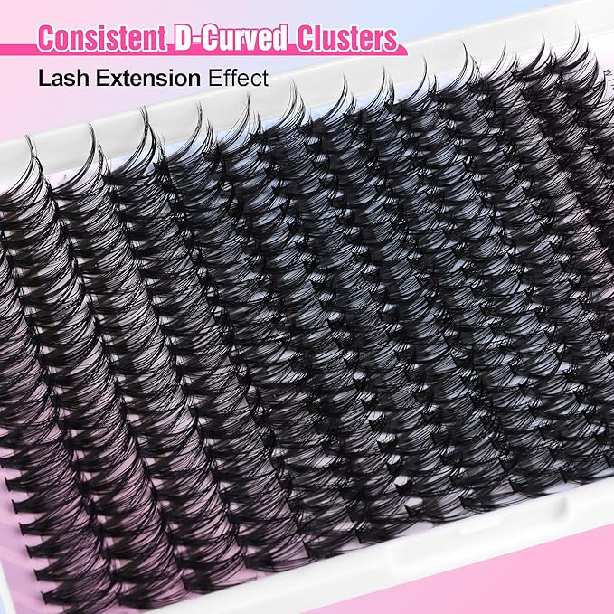Pawotence Lash Extension Kit DIY 40D 12-18mm Individual Lashes Clusters Kit 280pcs Cluster Eyelash Extensions Kit with Lash Bond and Seal, Tweezers for Self Application (Long 40D, 12-18mm, Kit)
