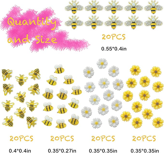 100PCS Nail Charms and Gems Gold Bee Yellow Flower for Nails Design,3D Daisy Y2k Nail Jewels Bulk Nail Art Decor Set
