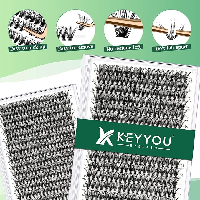 Lash Clusters 300pcs Individual Lashes 30D 0.07D Curl 16mm DIY Eyelash Extension KEYYOU Large Tray Volume Soft&Natural Cluster Lashes(30D-0.07D,16)
