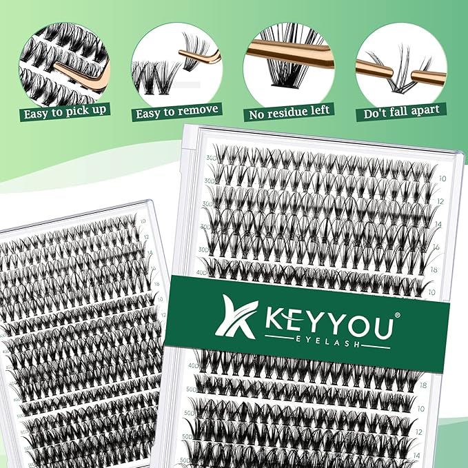 Lash Clusters 300pcs Individual Lashes 30D+40D+50D 0.07C Curl 10-18MIX DIY Eyelash Extension KEYYOU Large Tray Volume Soft&Natural Eyelash Clusters(30D+40D+50D-0.07C,10-18MIX), 9-18MIX