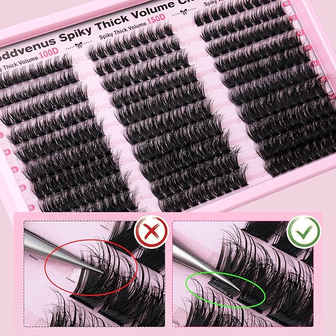 Fluffy Lash Clusters 100-150-200D Volume Eyelash Clusters 10-16mm Wispy Individual Lashes D Curl Cluster Eyelash Extensions 300pcs DIY Lash Extensions(D Curl 300pcs)