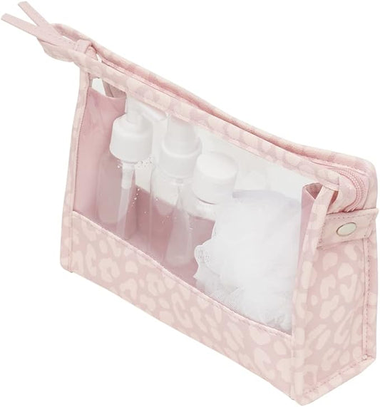 Home Basics Leopard 5 Piece Travel Bath Set, Pink