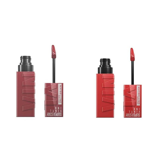 MAYBELLINE Super Stay Vinyl Ink Longwear No-Budge Liquid Lipcolor Makeup Bundle with Peachy 0.14 fl oz and Witty 0.14 fl oz