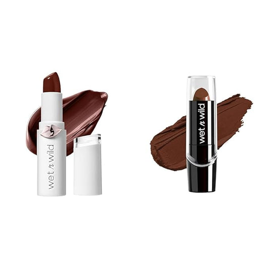 wet n wild Mega Last High-Shine Lipstick and Silk Finish Lipstick Bundle with Jam With Me and Mink Brown Shades