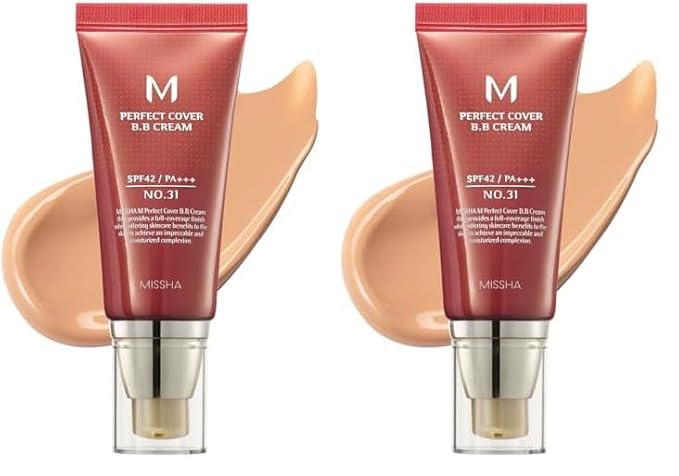 MISSHA M Perfect BB Cream No 31.Golden beige for medium/deep with neutral skin tone SPF 42 PA +++ 1.69 Fl Oz - Tinted Moisturizer for face with SPF (Pack of 2)