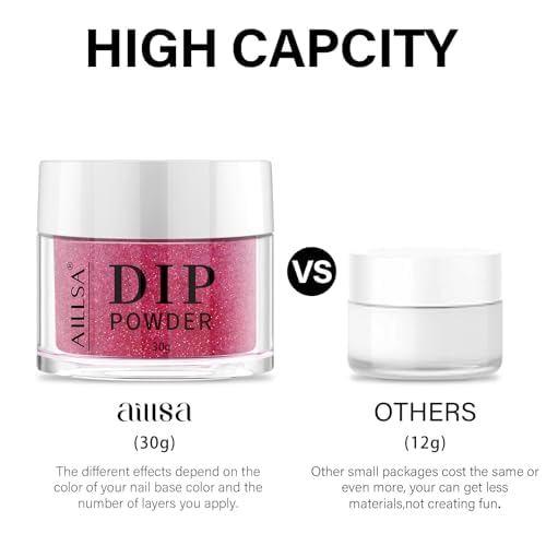 AILLSA Glitter Red Dip Powder Burgundy Nail Dipping Powder Fall Winter Dark Red Dip Powder Colors for DIY Manicure Salon at Home Easy to Use Wine Red Nail Dip Powder for Valentine's Day Gift (1 Oz)