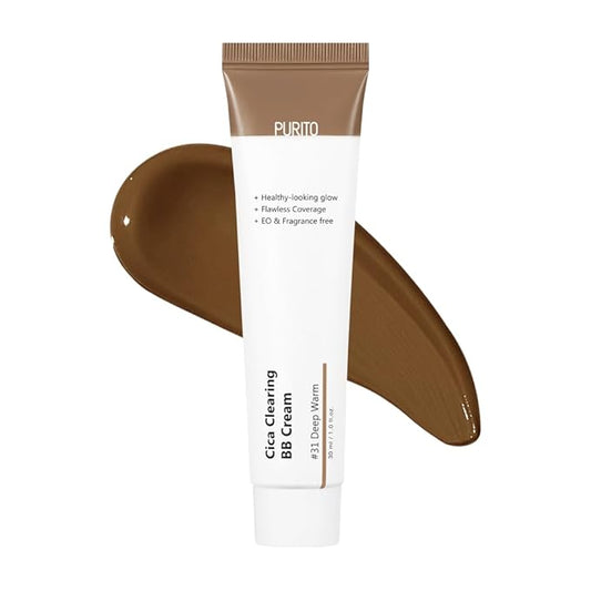 PURITO Cica Clearing BB Cream #31 Deep Warm 1 fl.oz / 30ml, Vegan bb cream, foundation, cruelty free