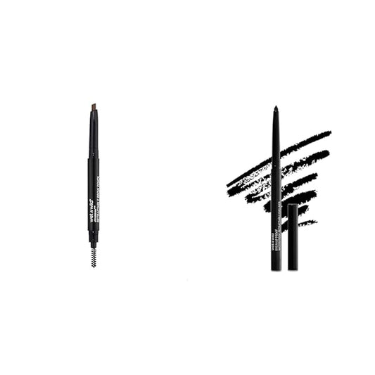 wet n wild Ultimate Eyebrow Retractable Definer Pencil Medium Brown & Mega Last Breakup Proof Eyeliner Waterproof 16-Hour Wear Black