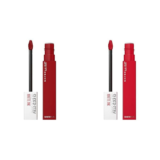 MAYBELLINE Super Stay Matte Ink Liquid Lipstick Bundle - Shot Caller Bright Pinky Red & Exhilarator Ruby Red