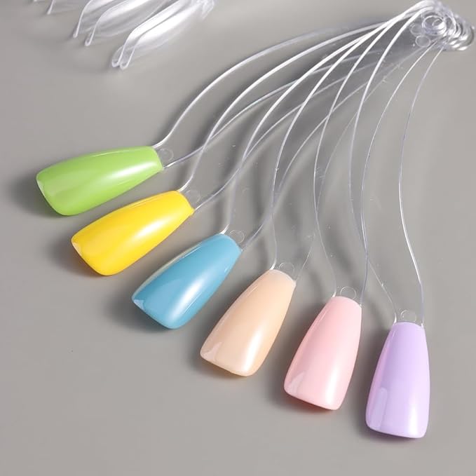 150 Pcs Nail Swatch Sticks with Ring, Clear Coffin Nail Tips for Nail Art Polish Practice Color Display, Acrylic False Nail Sample Sticks Nail tech Supplies for Home or Salon Use
