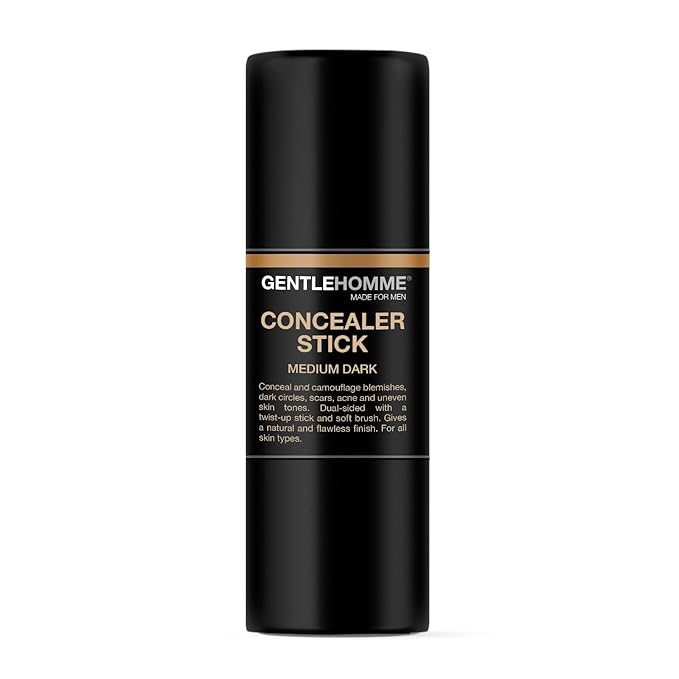 Concealer Stick with Brush for Men - Eraser Dark Circles - Men’s Multi-Use Concealer - Dual Sided Full Coverage Concealer Pen with Soft Brush- Buildable Coverage Makeup - All Skin Type - (Medium Dark)
