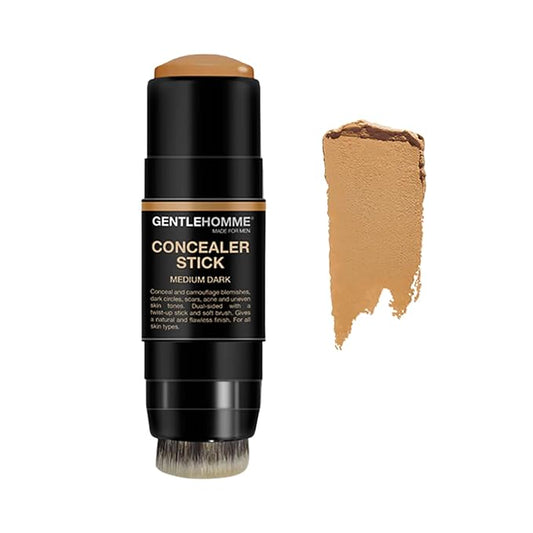 Concealer Stick with Brush for Men - Eraser Dark Circles - Men’s Multi-Use Concealer - Dual Sided Full Coverage Concealer Pen with Soft Brush- Buildable Coverage Makeup - All Skin Type - (Medium Dark)