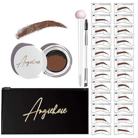 Eyebrow Stamp Stencil Kit, 24 Reusable Thick & Thin Eyebrow Stencils, Waterproof Brow Pomade, Dual-Ended Brush & Sponge Applicator for Perfect Natural Brows (Auburn)