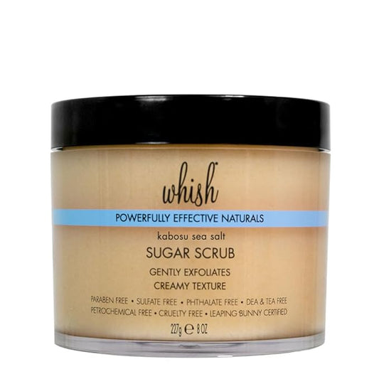 Whish Beauty Kabosu Sea Salt Exfoliating Sugar Scrub - Body Scrub for Women - Brown Sugar Exfoliator with Raspberry, Aloe, & Shea Butter - Gentle on All Skin Types - Paraben & Sulfate Free - 8 oz