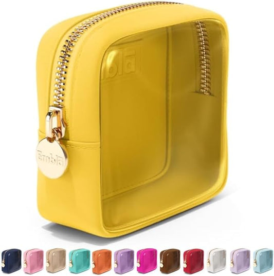 Embla Clear Cosmetic Bag Makeup Case, Clear Zipper Make Up Pouch and Toiletry Travel Tote, Cute Skincare Pouches for Women Girls, Preppy Purse Cosmetic Organizer, Mini Makeup Bags, Lemon