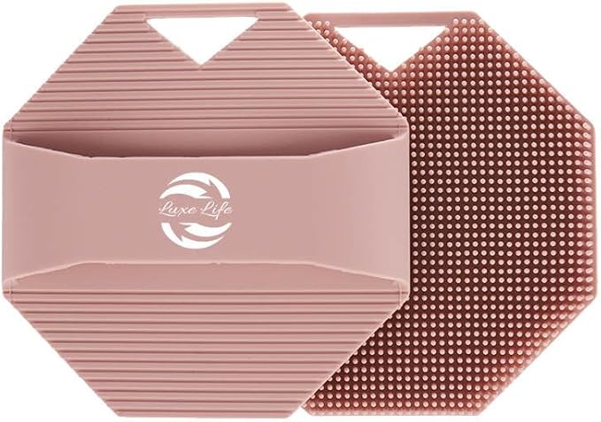 Exfoliating Silicone Body Scrubber for Men and Women, Comfortable for Everyday Face and Body Use, Reusable with a Handle for Easy Hanging Storage. (Pink, Grey or Tan)