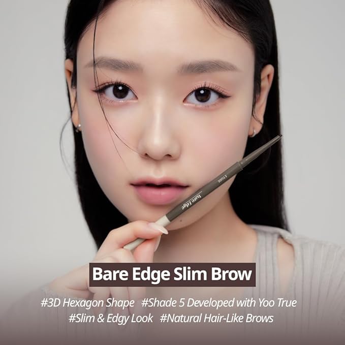 ETUDE Bare Edge Brow Pencil 05 Mild Taupe | A hexagon-shaped slim brush that delicately coats every strand of eyelashes | Brow Mascara | Zero Clump & No Bushy Brows, Korean Makeup, Perfect for Gift
