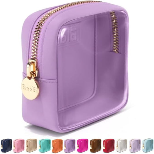 Embla Clear Cosmetic Bag Makeup Case, Clear Zipper Make Up Pouch and Toiletry Travel Tote, Cute Skincare Pouches for Women Girls, Preppy Purse Cosmetic Organizer, Mini Makeup Bags, Grape