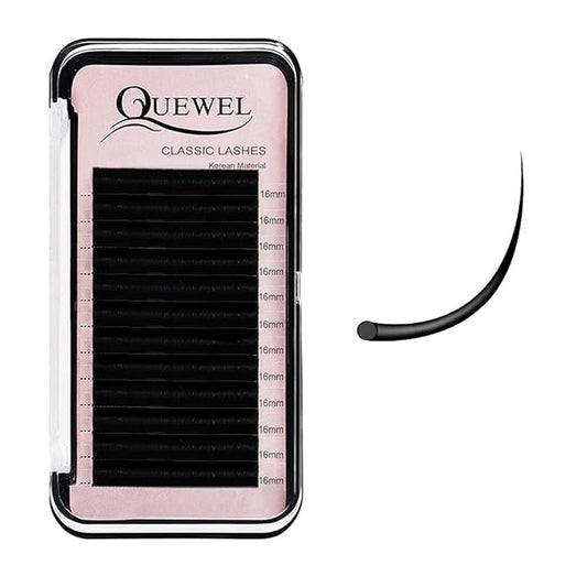 QUEWEL Eyelash Extensions 0.03mm D Curl 16mm Supplies Matte Black Individual Eyelashes Salon Use|0.03/0.05/0.07/0.10/0.15/0.20mm C/D Single 8-18mm Mix 8-15mm/10-15mm|（0.03 D 16mm）