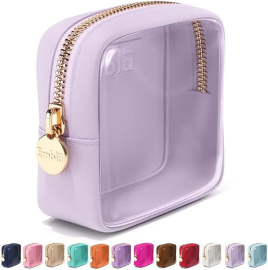 Embla Clear Cosmetic Bag Makeup Case, Clear Zipper Make Up Pouch and Toiletry Travel Tote, Cute Skincare Pouches for Women Girls, Preppy Purse Cosmetic Organizer, Mini Makeup Bags, Lilac