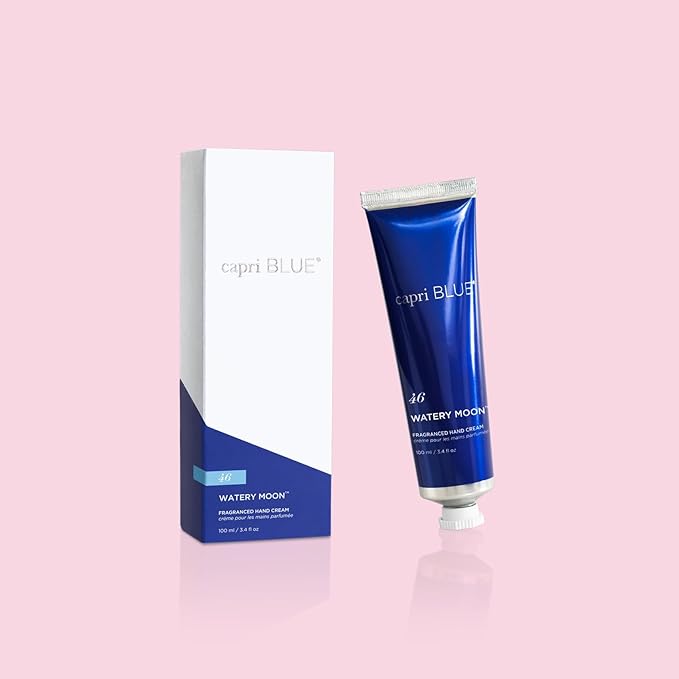 Capri Blue Hand Cream for Dry Cracked Hands – Watery Moon Moisturizing Jojoba Oil & Shea Butter Lotion – Dry Hand Cream Travel Size Tube – Paraben, Sulfate, Cruelty-Free Vegan Lotion (3.4 Oz)