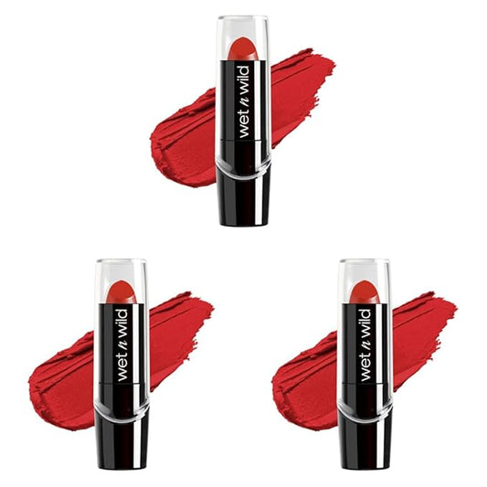 wet n wild Silk Finish Lipstick, Hydrating Lip Color, Rich Buildable Color, Cherry Frost Red (Pack of 3)