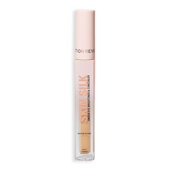 Revolution, Skin Silk Radiant Serum Under Eye Brightener, Hydrates & Smooths Under Eye with Hyaluronic Acid & Squalane, Vegan & Cruelty-Free, Medium Yellow, 0.13 fl oz