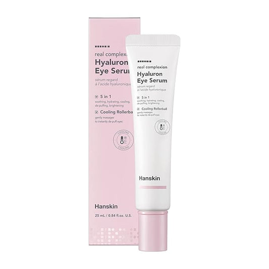 Hanskin Real Complexion Hyaluron Eye Serum, 360° Eye Massage Applicator, De-Puff Moisturize Hydrate [25ml]