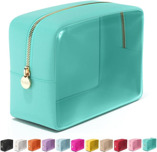 Embla Clear Cosmetic Bag Makeup Case, Clear Zipper Make Up Pouch and Toiletry Travel Tote, Cute Skincare Pouches for Women Girls, Preppy Purse Cosmetic Organizer, Large Makeup Bags, Cotton Candy