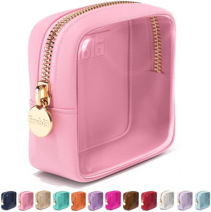 Embla Clear Cosmetic Bag Makeup Case, Clear Zipper Make Up Pouch and Toiletry Travel Tote, Cute Skincare Pouches for Women Girls, Preppy Purse Cosmetic Organizer, Mini Makeup Bags, Flamingo Pink