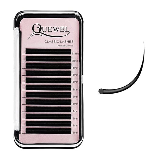 QUEWEL Eyelash Extensions 0.03mm D Curl 11mm Supplies Matte Black Individual Eyelashes Salon Use|0.03/0.05/0.07/0.10/0.15/0.20mm C/D Single 8-18mm Mix 8-15mm/10-15mm|（0.03 D 11mm）