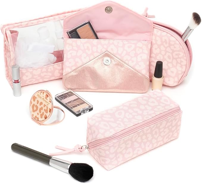 Home Basics Leopard 5 Piece Travel Bath Set, Pink