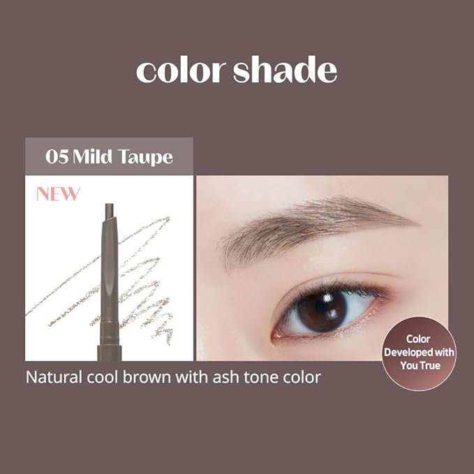 ETUDE Bare Edge Brow Pencil 05 Mild Taupe | A hexagon-shaped slim brush that delicately coats every strand of eyelashes | Brow Mascara | Zero Clump & No Bushy Brows, Korean Makeup, Perfect for Gift