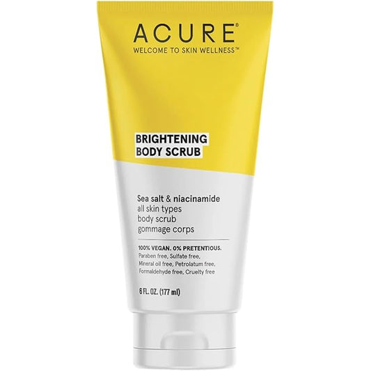 ACURE Brightening Body Scrub - Skin Renewal with Blend of Clay, Sea Salt & Niacinamide Extract - Rejuvenating Exfoliation for Soft, Refreshed Glowing Clear Skin - Suitable for All Skin Types - 6 Fl Oz