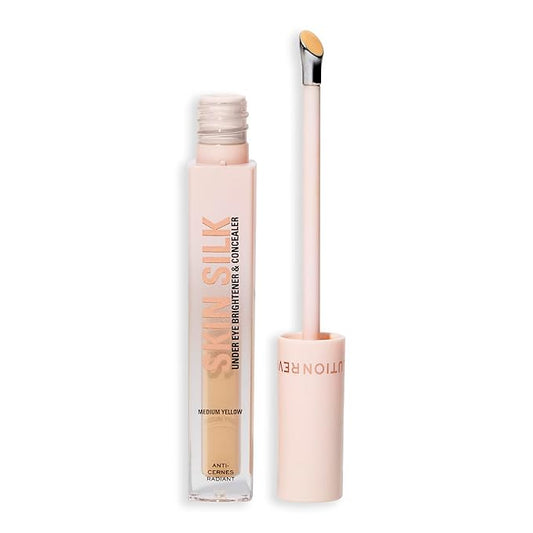Revolution, Skin Silk Radiant Serum Under Eye Brightener, Hydrates & Smooths Under Eye with Hyaluronic Acid & Squalane, Vegan & Cruelty-Free, Medium Yellow, 0.13 fl oz