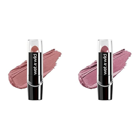 wet n wild Silk Finish Lipstick Hydrating Rich Buildable Lip Color with Vitamins A,E, & Macadamia 530D Dark Pink Frost and Secret Muse