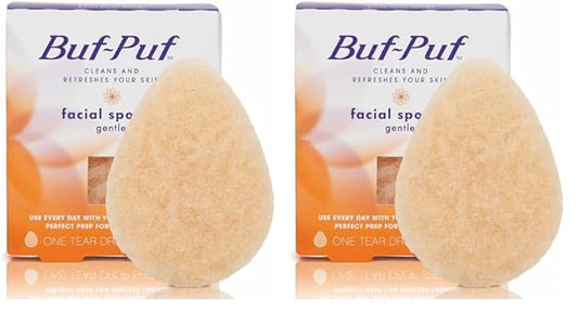 Buf-Puf Gentle Facial Sponge, Dermatologist Developed, Removes Deep Down Dirt & Makeup That Causes Breakouts and Blackheads, Reusable, Exfoliating, 1 Count (Pack of 2)