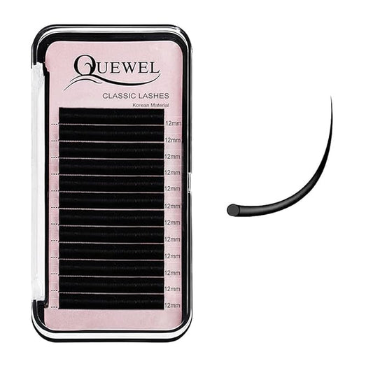 QUEWEL Eyelash Extensions 0.15mm D Curl 12mm Supplies Matte Black Individual Eyelashes Salon Use|0.03/0.05/0.07/0.10/0.15/0.20mm C/D Single 8-18mm Mix 8-15mm/10-15mm|（0.15 D 12mm）
