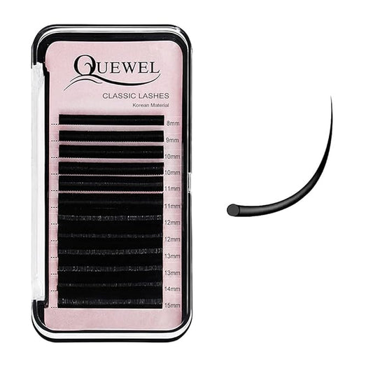 QUEWEL Eyelash Extensions 0.07mm C Curl Mix 8-15mm Supplies Matte Black Individual Eyelashes Salon Use|0.03/0.05/0.07/0.10/0.15/0.20mm C/D Single 8-18mm Mix 8-15mm/10-15mm|（0.07 C Mix8-15mm）