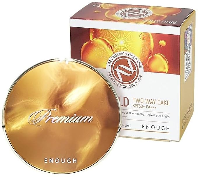 Enough Rich Gold Two Way Cake SPF50, Korean Makeup Setting Powder Foundation, Tattoo Cover Up, Sunscreen for Face, Loose Powder Makeup - Refill Including (#13 Light beige, 0.39 oz)